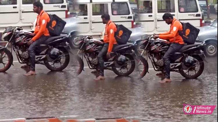 the delivery boy out for delivery in rain viral video