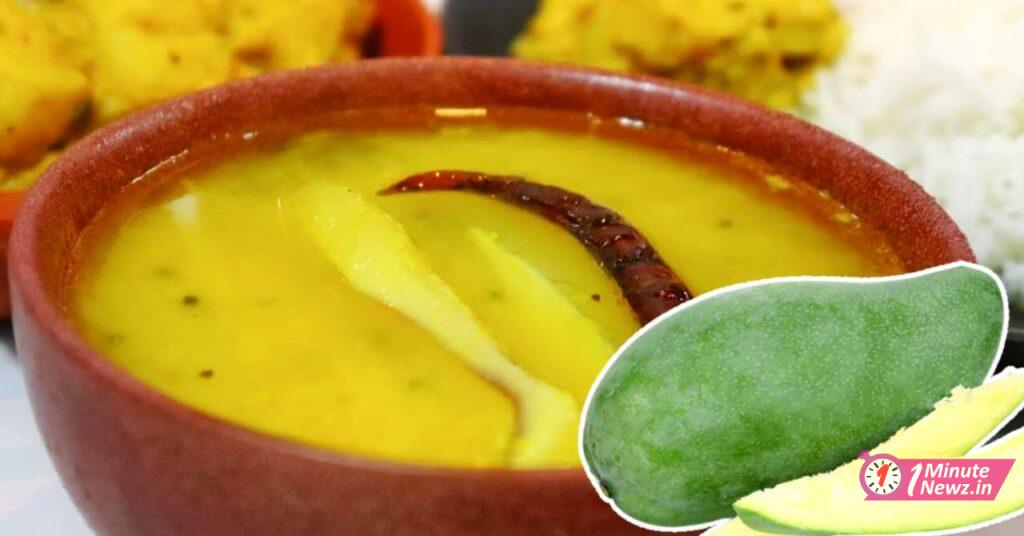 tasty kancha aam diye dal recipe